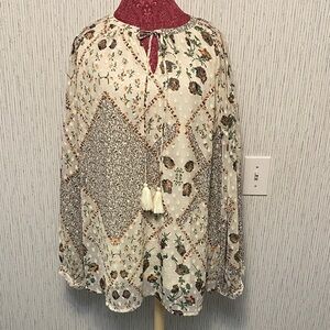 Women's Sweet Magnolia Diamond Floral Print Chiffon Bohemian Tunic Size XL
